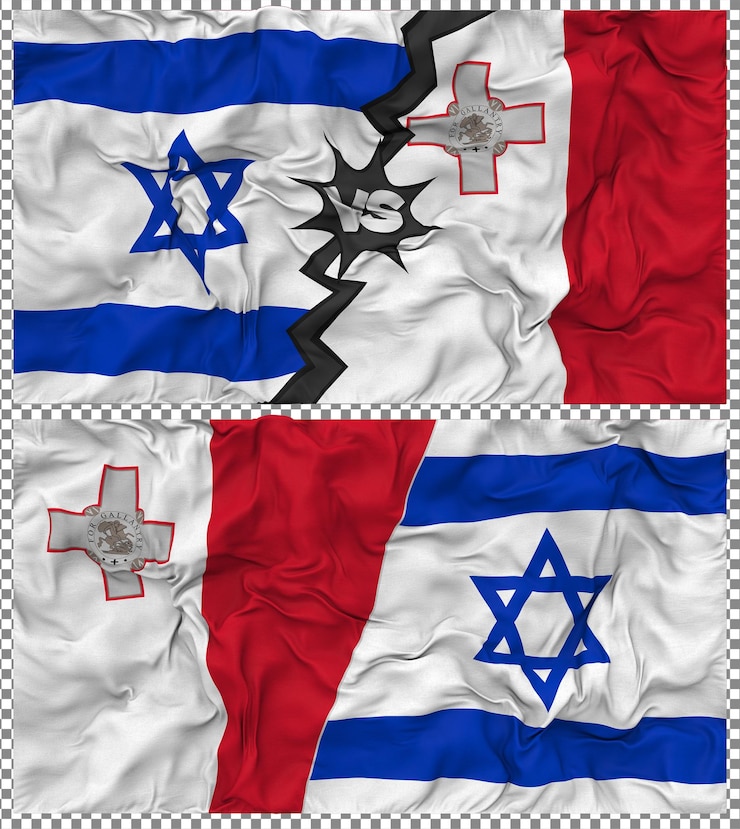 PSD malta contra israel media bandera combinada con textura 3d de la tela de la bandera