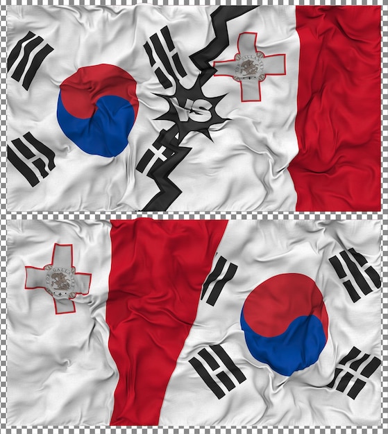 Malte contre la Corée du Sud Half Combined Flag Cloth Bump Texture Rendering 3D