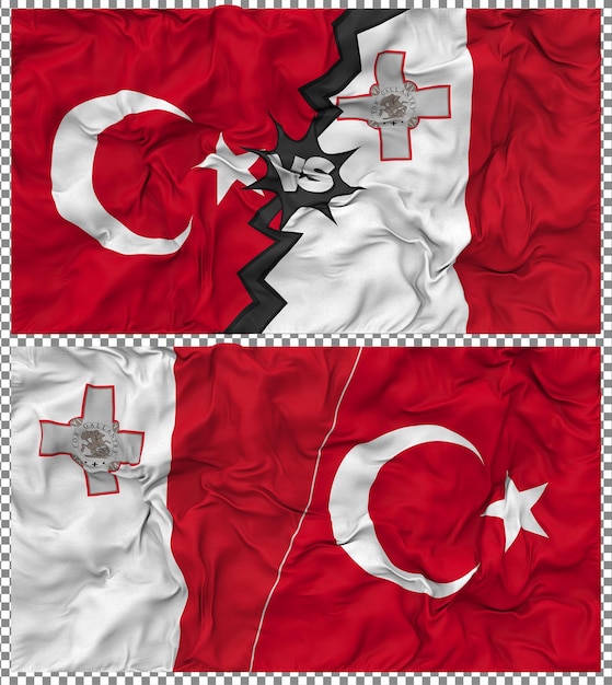 Malte contre la Turquie Half Combined Flag Cloth Bump Texture Rendering en 3D