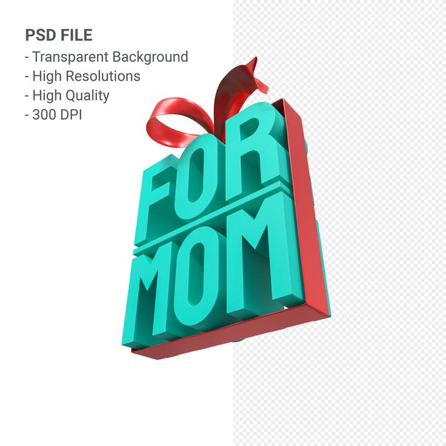 Para mamá con arco y cinta 3D rendering aislado