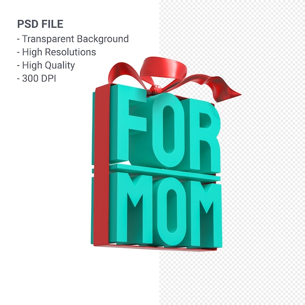 Para mamá con arco y cinta 3D rendering aislado