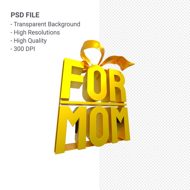 Para mamá con arco y cinta 3D rendering aislado