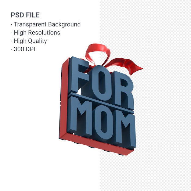 Para mamá con arco y cinta 3d rendering aislado