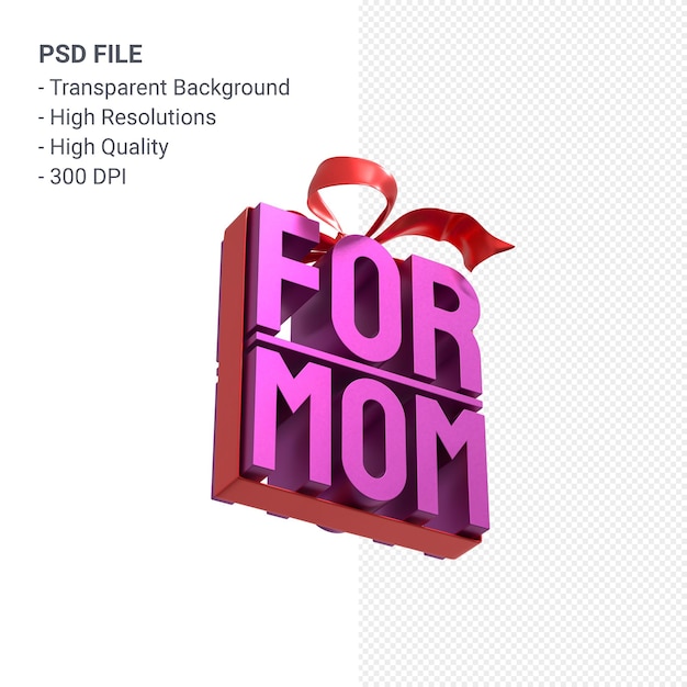 Para mamá con arco y cinta 3d rendering aislado