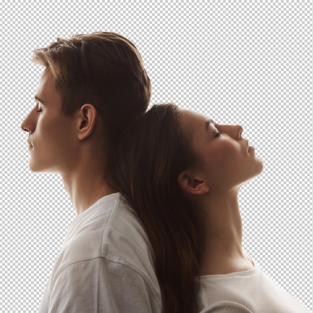 Man and woman in love She lays her head on his back with eyes closed