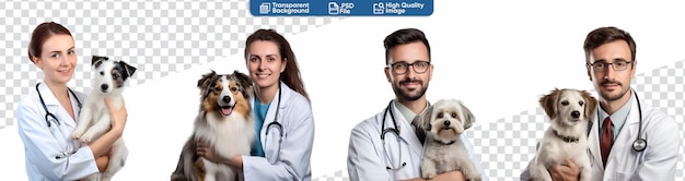 PSD man and woman veterinarian with dog set for the banner of international day of veterinary medicine