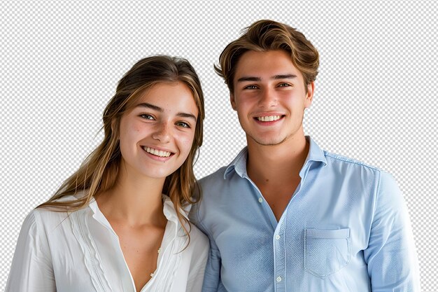 PSD man and woman wore shirts and happily extended their hands to the side