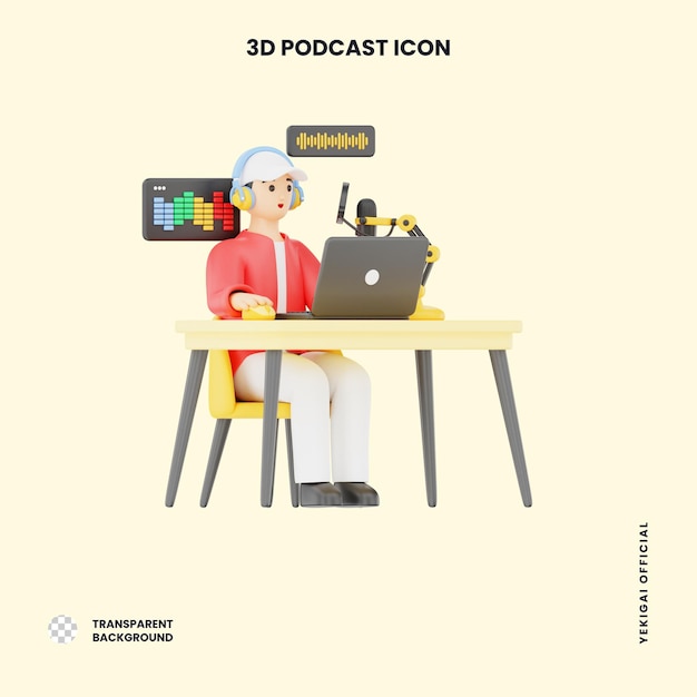 Man Editing Podcast Audio 3D Podcast Illustration für uiux Web-App Infographic usw.