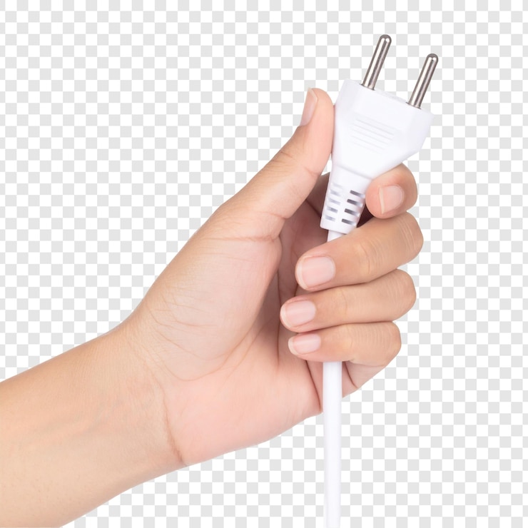 PSD man con enchufe eléctrico blanco y cable aislado