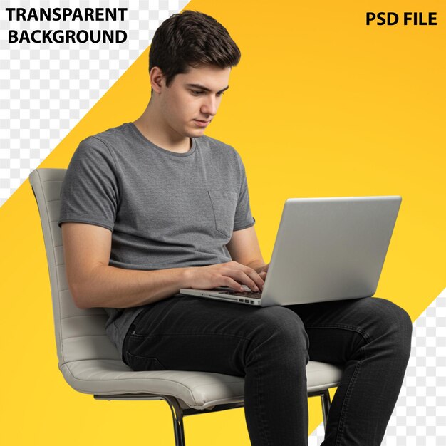 Man Focused on Laptop Working Online