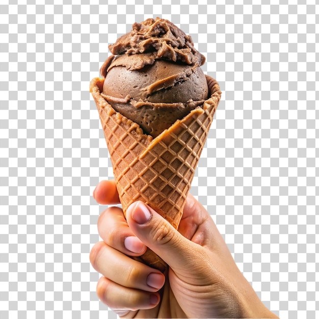 PSD man con helado de chocolate aislado sobre un fondo transparente