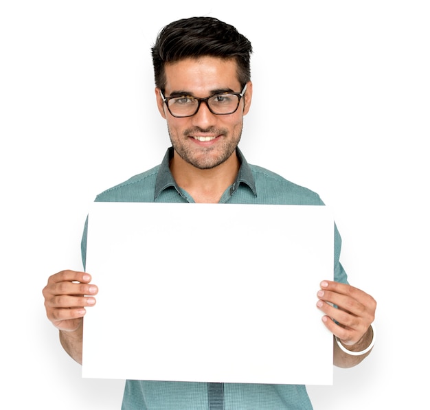 Man Hold White Paper Board Espace De Copie