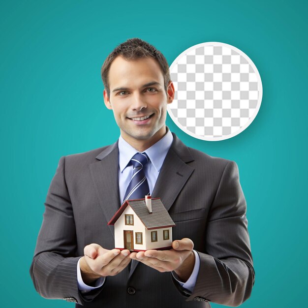 PSD man holding a little house