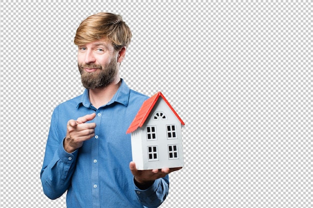 PSD man holding house