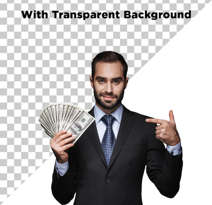 PSD man holding us dollars in hand happy excited man photo png psd