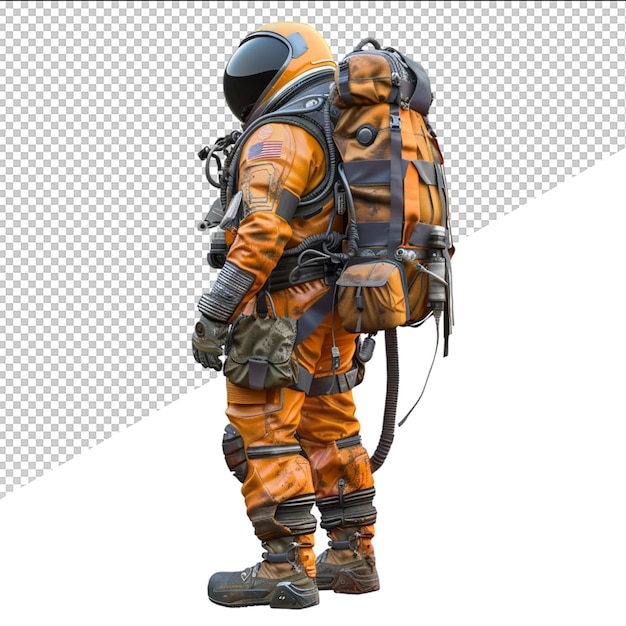 PSD a man in an orange suit with a helmet and goggles on