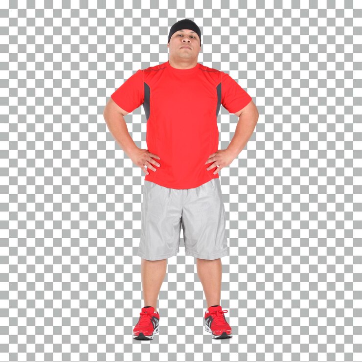 PSD man in red shirt ready to exercise