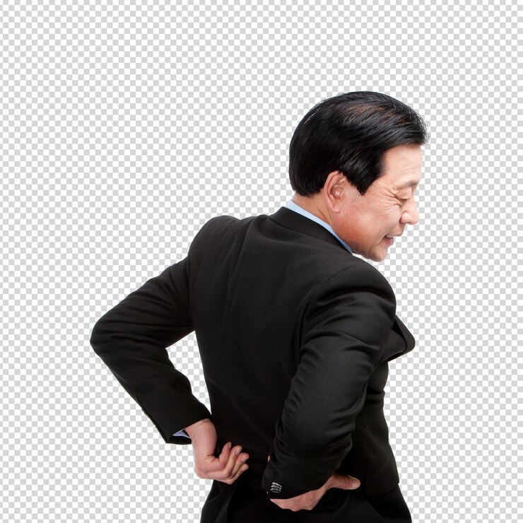 PSD man in suit experiencing back pain