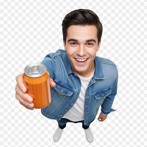 Man offering a can of orange soda