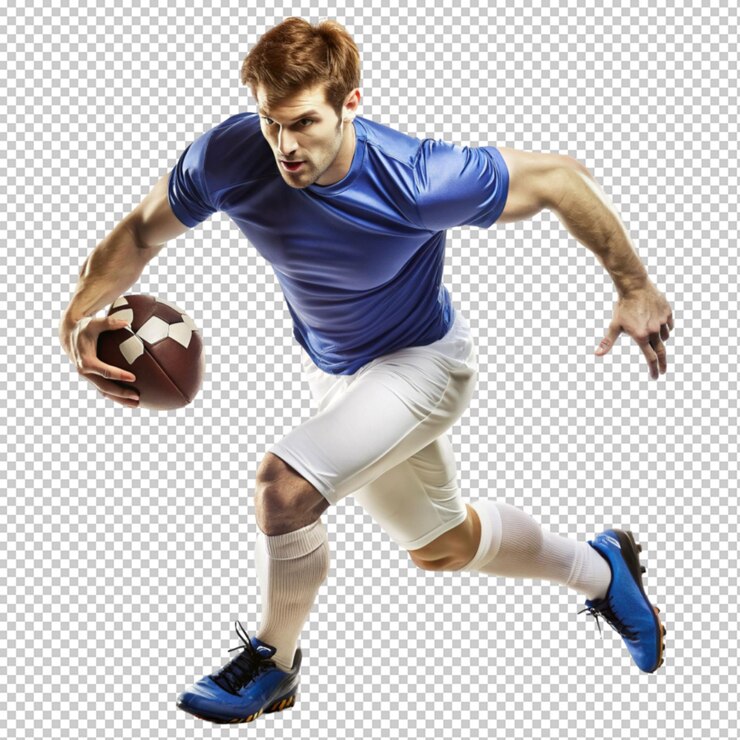 man playing football on transparent background