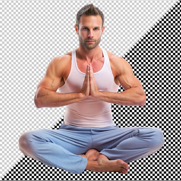 PSD man practicing yoga on transparent background