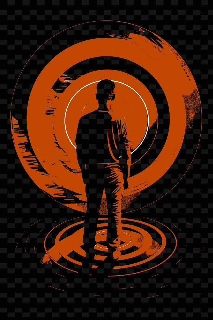 PSD man standing in front of a mirror with a distorted reflectio png poster background designs