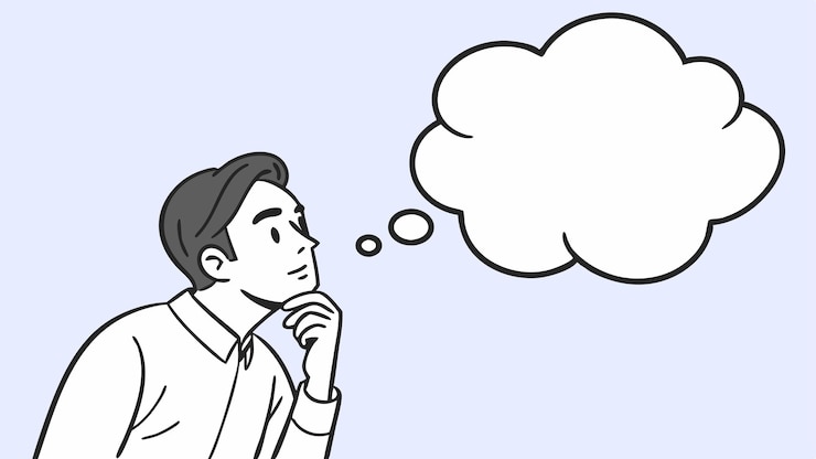 PSD man thinking with thought bubble