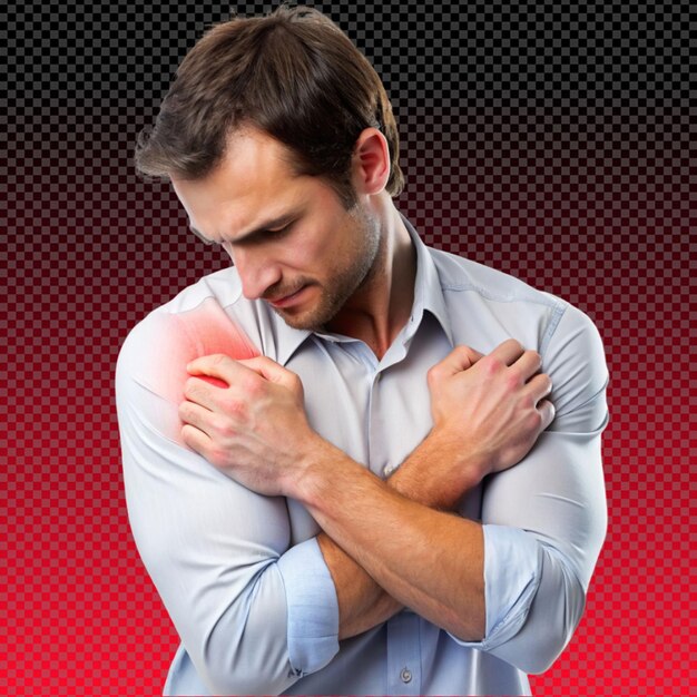 PSD a man touching his arm pain on transparent background