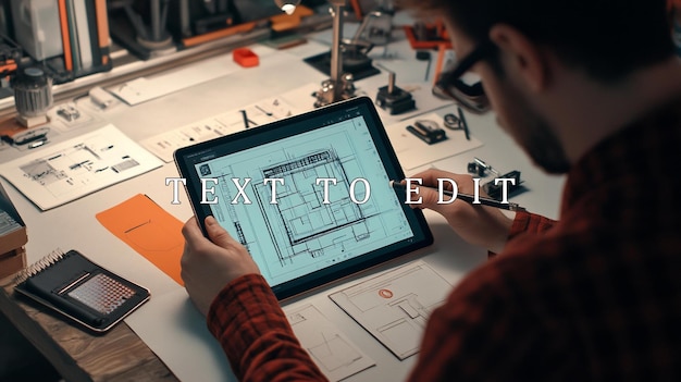 man using stylus on tablet to design floor plan