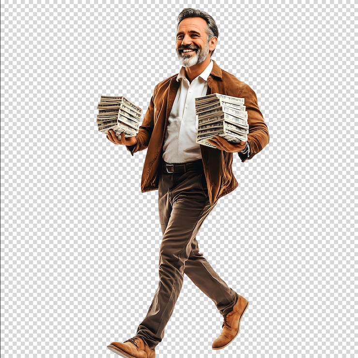 PSD man walking with cash
