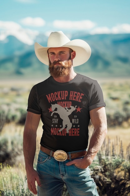 PSD man wearing cowboy clothes mockup