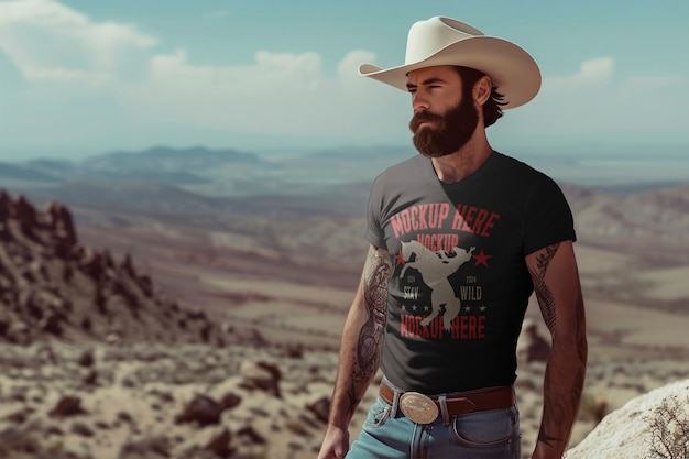 PSD man wearing cowboy clothes mockup