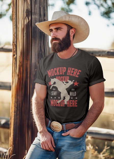 PSD man wearing cowboy clothes mockup