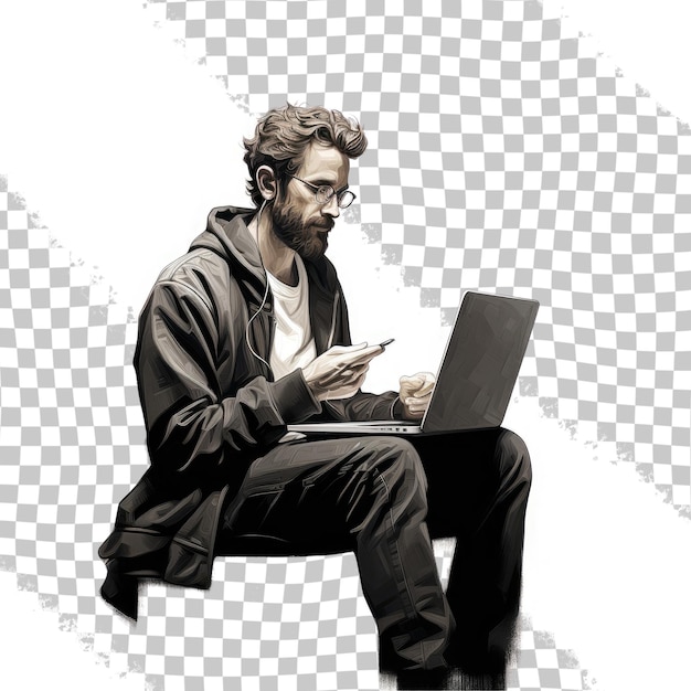 man with a laptop isolated on a transparent background