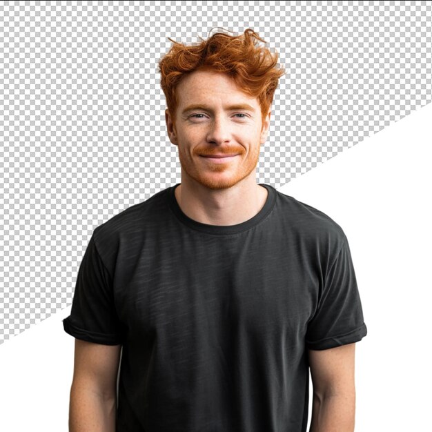 PSD a man with red hair and a black shirt with a white background