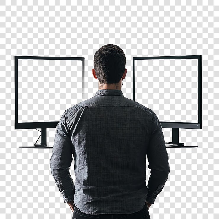 PSD man with two monitors