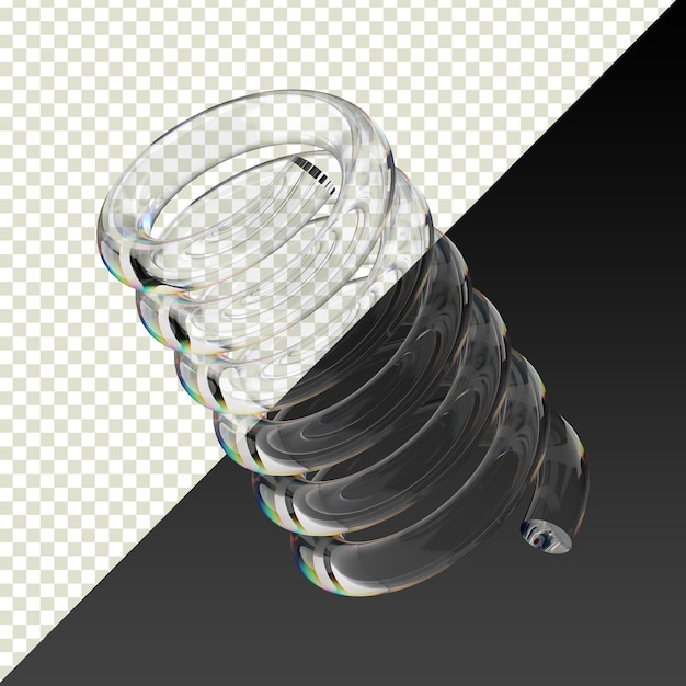 Manantial en espiral de vidrio aislado sobre un fondo transparente