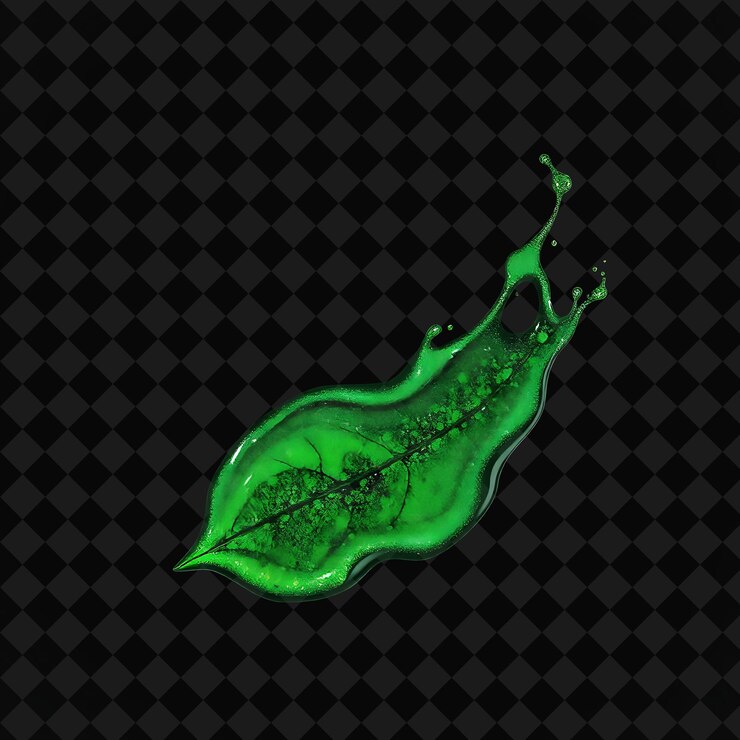 PSD una mancha de aceite de mostaza infundida con brillos verdes de malaquita que crea un efecto de fluido png brillante