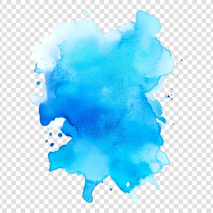 Una mancha de acuarela azul en un fondo transparente
