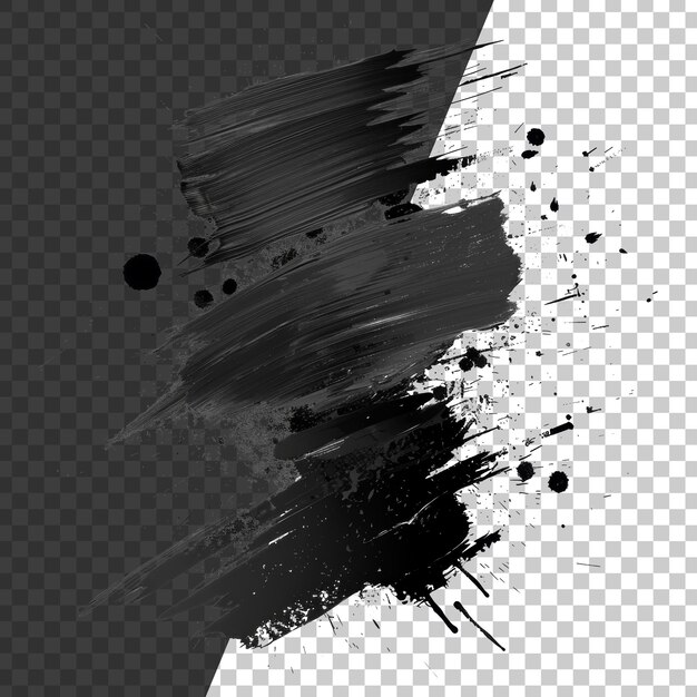 PSD mancha de tinta preta dinâmica com salpicaduras em fundo transparente png