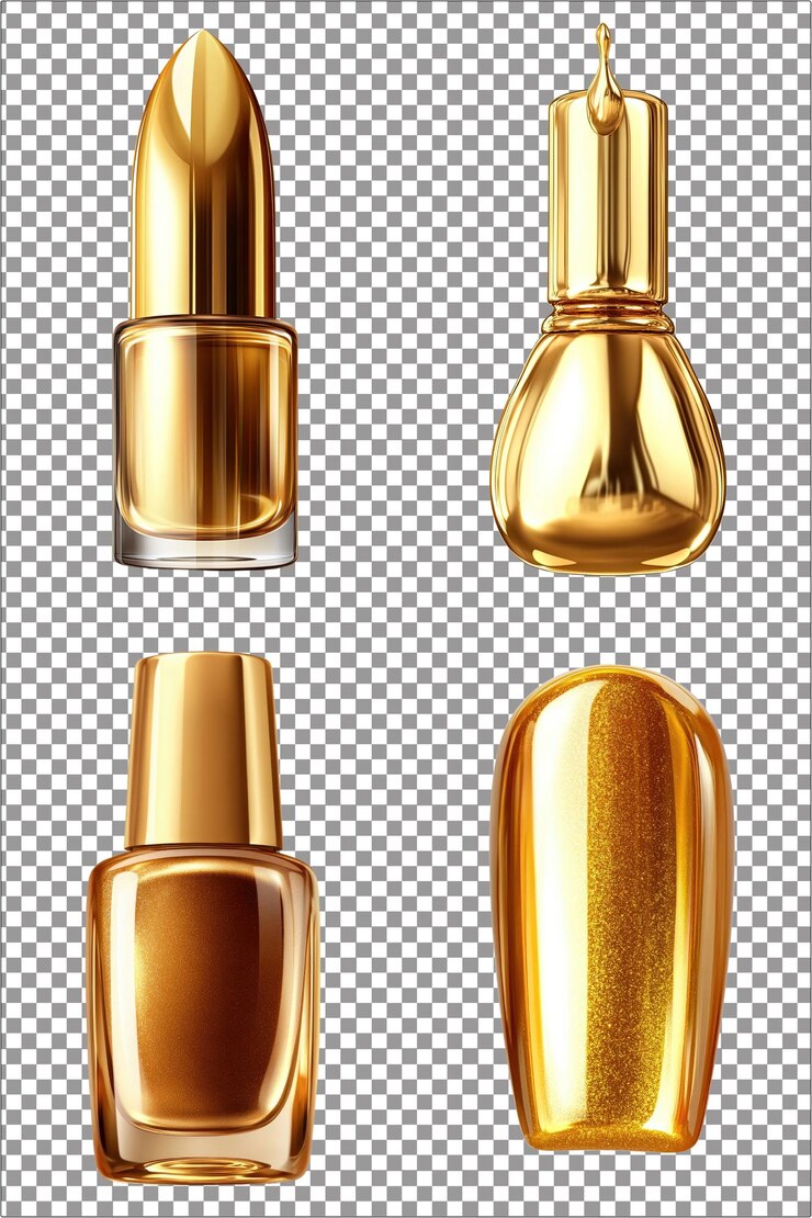 Mancha de esmalte de uñas dorado brillante y lujoso hiperrealista aislado PNG con Ba transparente claro