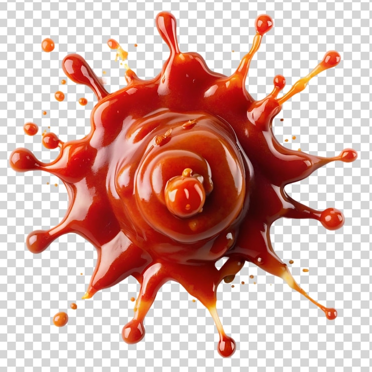 PSD mancha o salpicaduras de ketchup aisladas sobre un fondo transparente