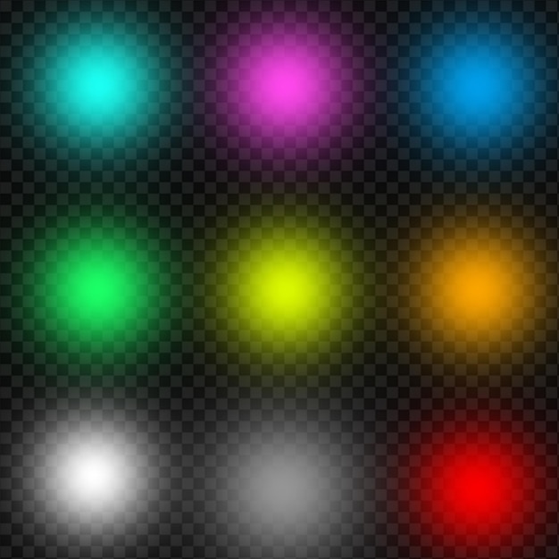 Manchas de luz coloridas y brillantes sobre un fondo transparente