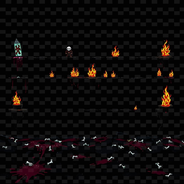 Manchas de sangre de píxeles espejos rotos llamas espectrales huesos manchas de sangre marcando el activo del juego Gro