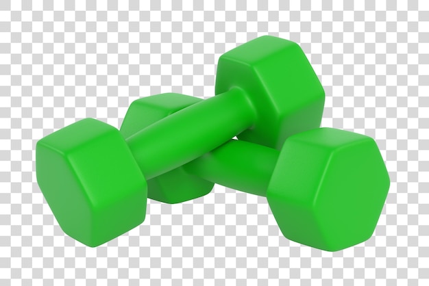 Mancuernas de fitness de goma o plástico verde aisladas sobre fondo blanco Gimnasio y equipos de fitness 3D