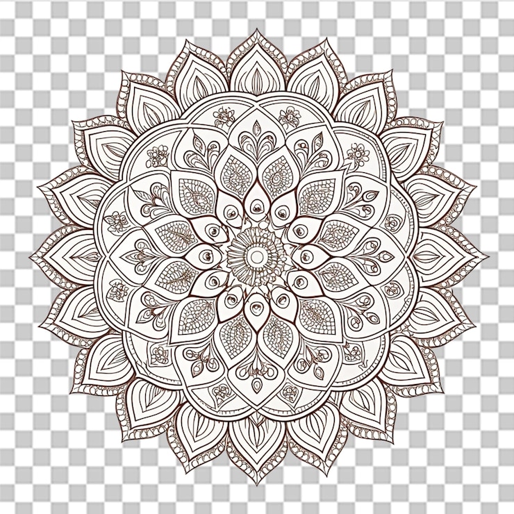 PSD mandala art outline isolated on transparent background
