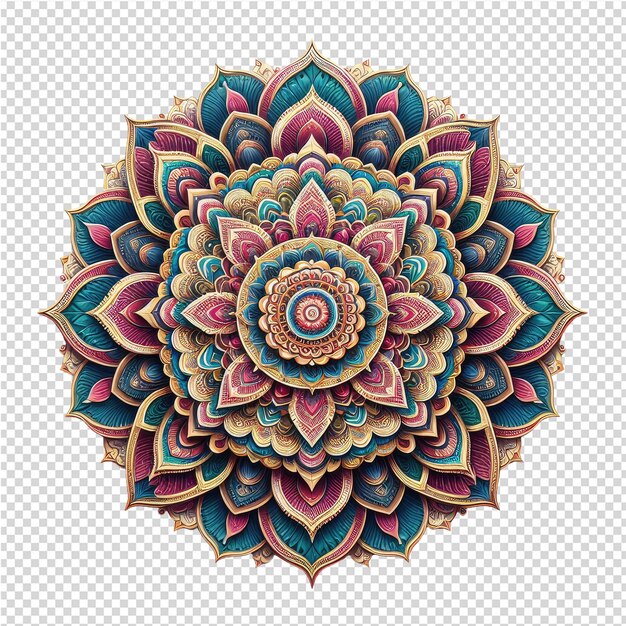 PSD un mandala coloré avec un motif floral sur un fond transparent