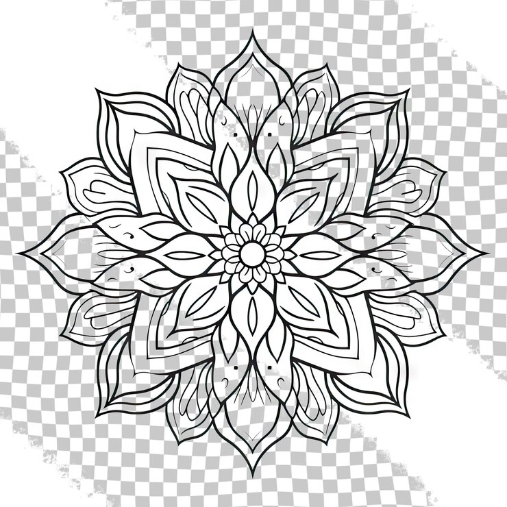 PSD mandala contorno linha mandala isolada em fundo transparente anti-estresse intrincada mandala preta para anti-estresse livros de coloração cartões selos web design e mais
