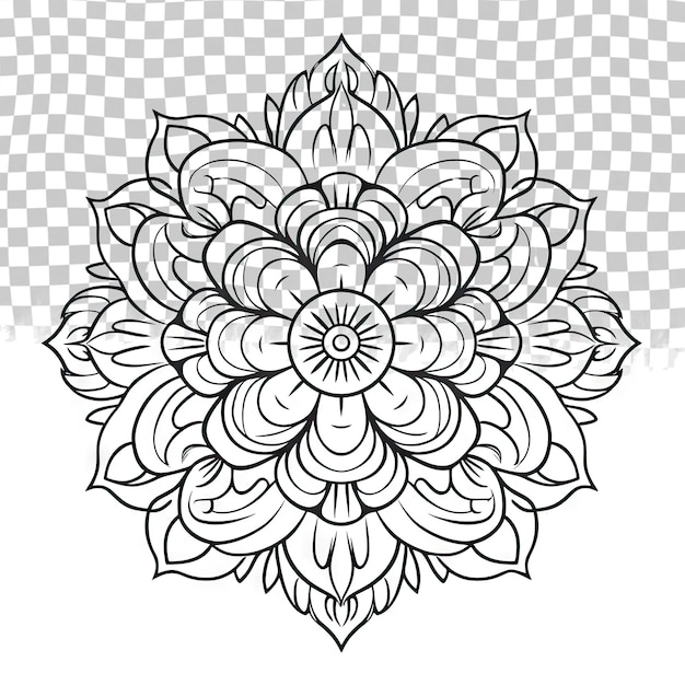 Mandala contorno Mandala a linea isolata su sfondo trasparente Mandala nera intricata contro lo stress per libri da colorare, carte, francobolli, web design e altro