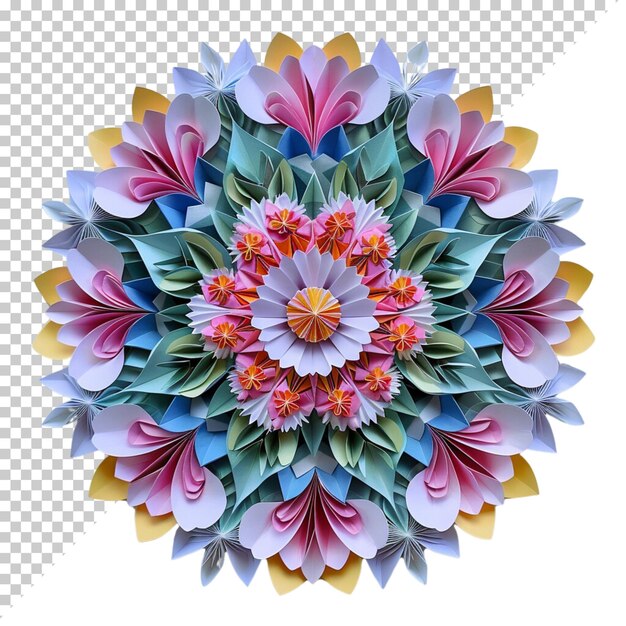 PSD mandala de flor de zinnia elemento de design fractal com padrão de flor isolado em fundo transparente